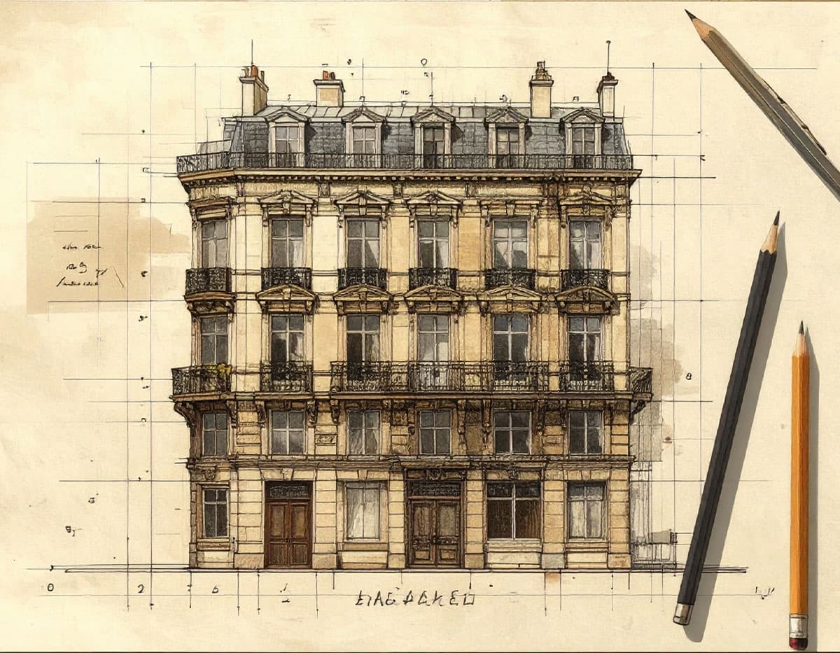 Traditionell arkitektonisk skiss